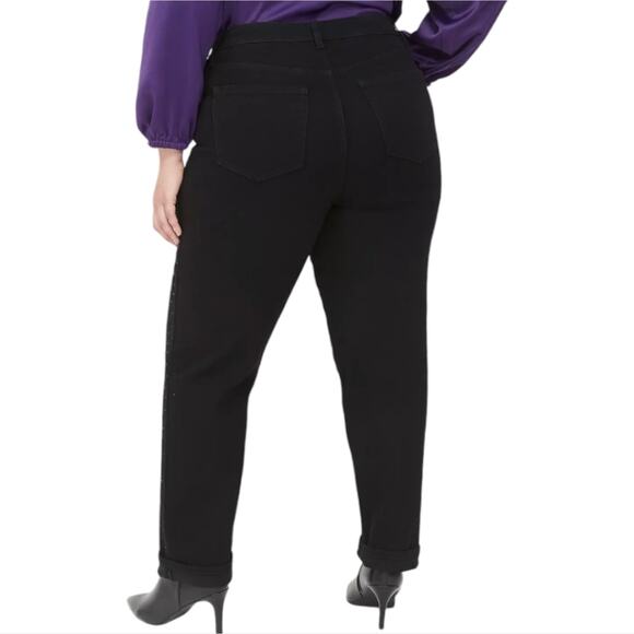 Lane Bryant Black Boyfriend Fit Jeans With Rhinestone Party Plus Size 26 - Picture 3 of 13
